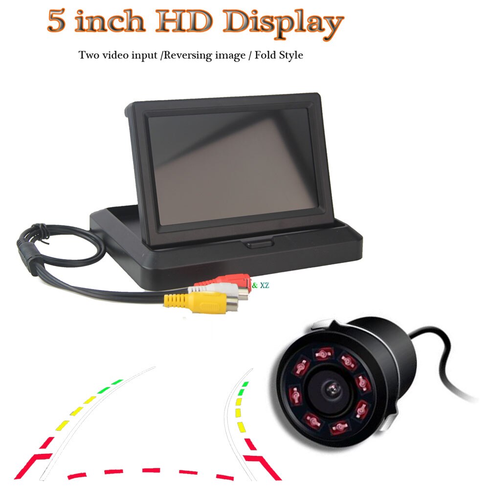 5 Inch Opvouwbare Auto Monitor Tft Lcd-scherm Dynamische Traject Met 8 Infrarood Reverse Camera Parkeerhulp