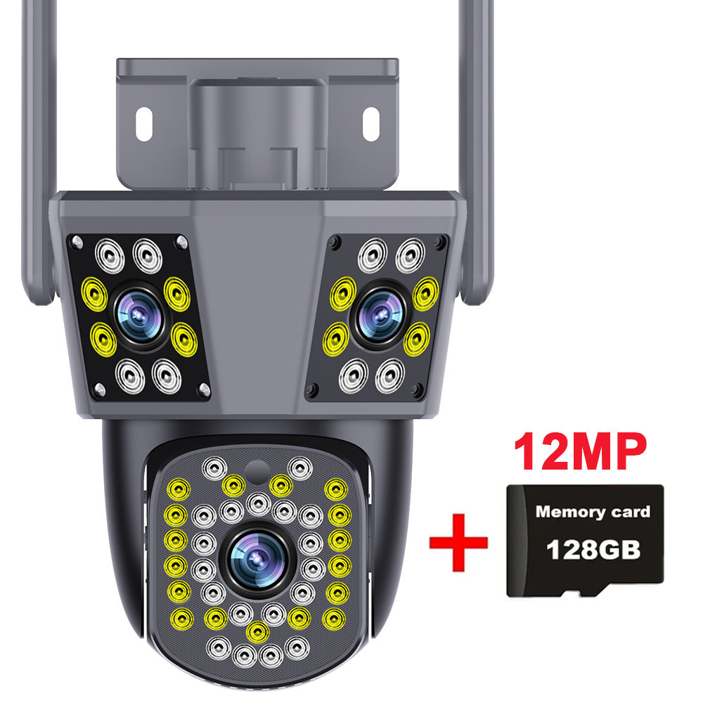 6K 12MP WiFi Surveillance Camera Outdoor Three Lens Three Screen Protection Motion Detection PTZ IP Security Survalance Camera: 1/2'' / AU Plug