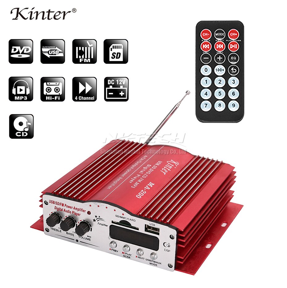 MA-200 Kinter Digital Audio Versterker Eindversterker Hi-Fi Home Stereo Auto DIY Speler 4CH 30W BASS Voor MP3 MP4 DVD VCD FM USB Spelen