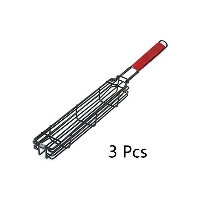 Grill kabob grillkorg spett rotisserie kebab ingen korg korg matlagning grill tillbehör non-stick kabob korgar: 3 st mahogny färg