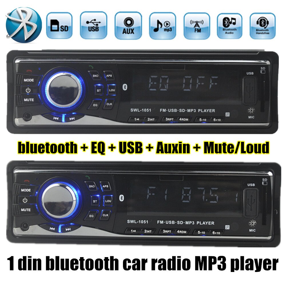 Single Din Car Stereo Audio 12V Bluetooth In-dash FM Receiver Aux Input Receiver USB MP3 MMC WMA FLAC Car Radio Player