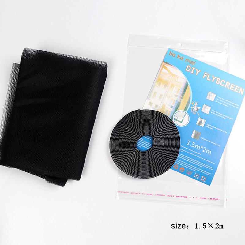 1.3*1.5m mosquito tela 1.5*2m 1 conjunto adbesive dustproof mosca inseto net janela diy invisível anti-mosquito: Black1.5  2m