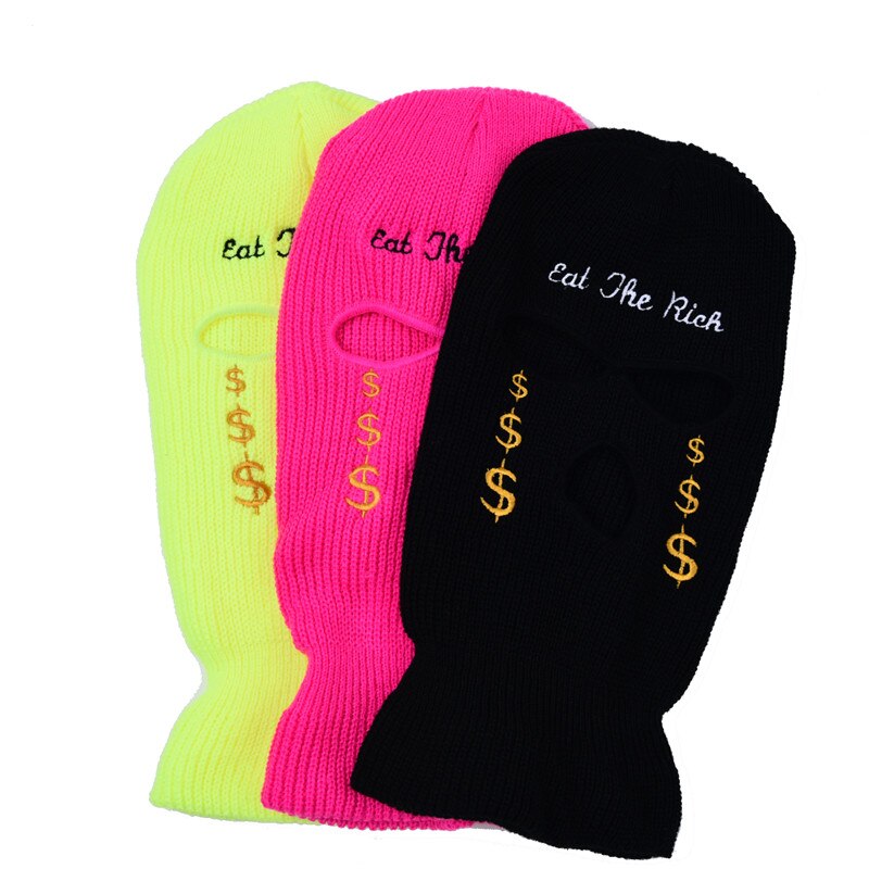 Masque en tricot avec lettres brodées, cagoule 3 trous, chapeaux, de personnalité de fête, Ski unisexe, cyclisme, bonnets de sport au