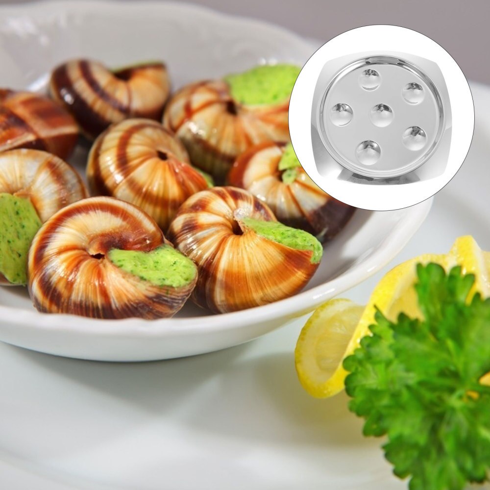 Stainless Steel Snail Dish Escargot Plate Food Plate Compartment Holes Plates: Silver