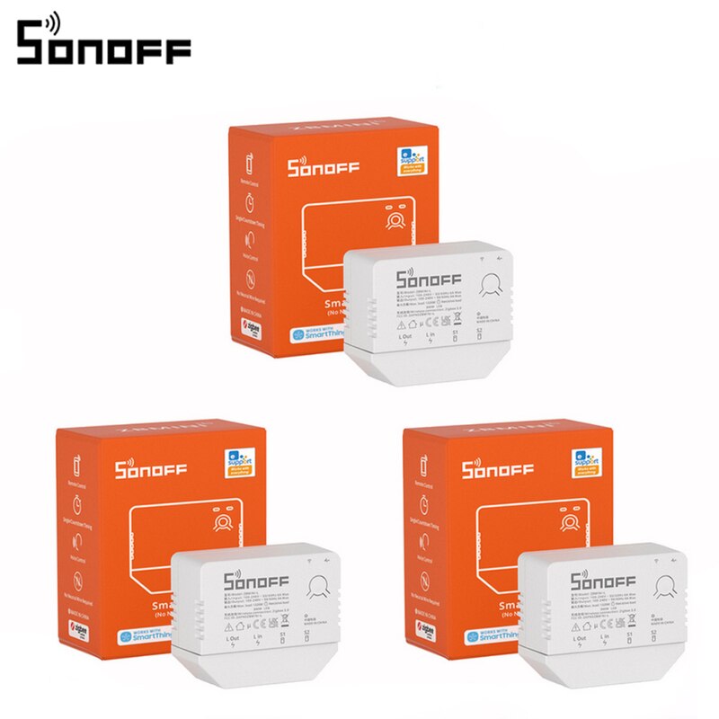 Sonoff ZBMINI-L Zigbee Mini Smart Switch 2 Way Control Wireless Switch No Neutral Wire Required, Support Ewelink APP Alexa Alice: 3PCS