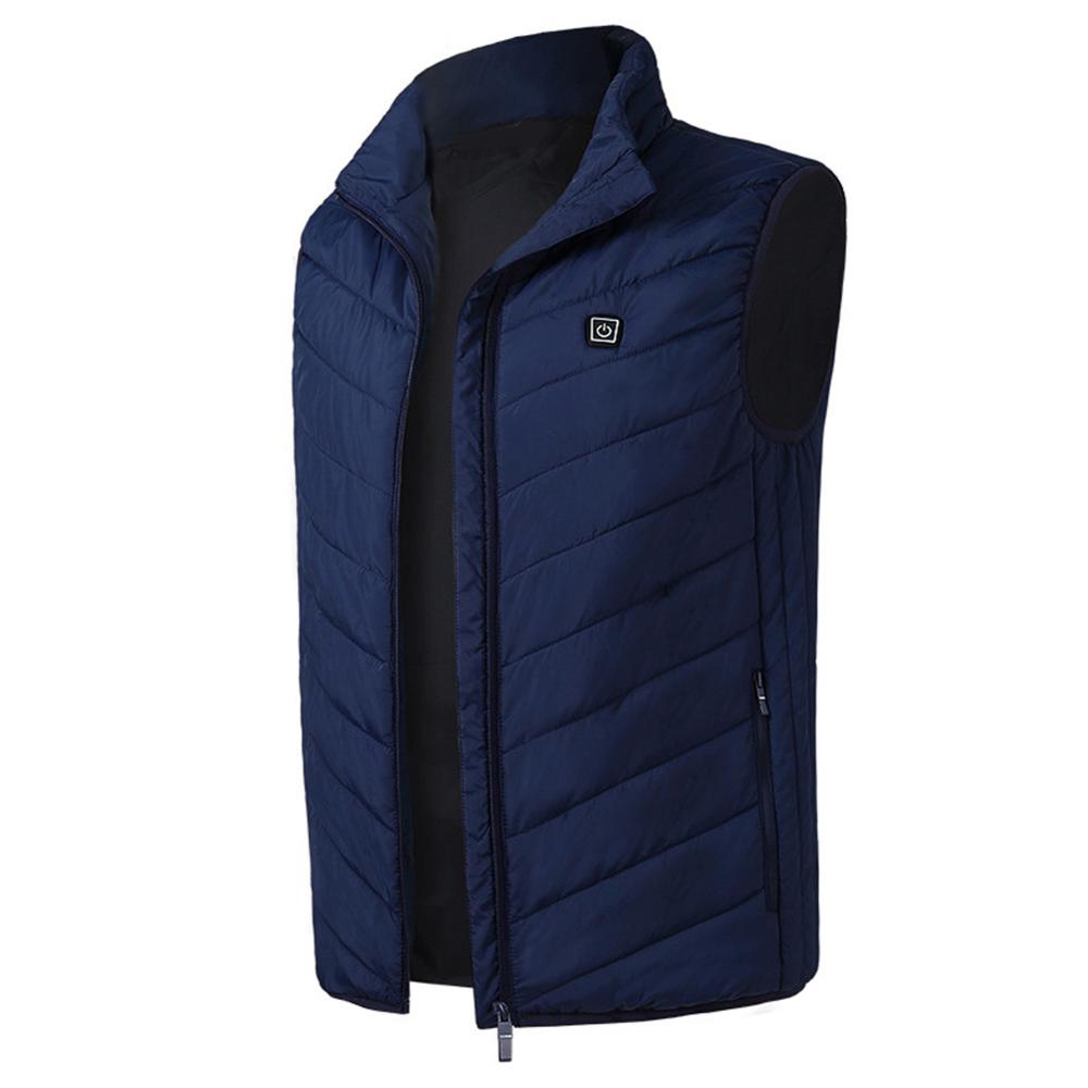 Motorcycle Outdoor Electric Heated Vest Sports Riding Winter Thermal Clothing Feather Warm USB Infrared Heating Waistcoat: Blue / XXXL