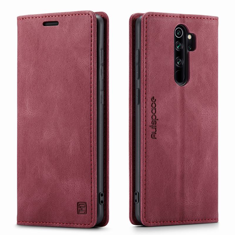 Xiaomi用レザーフラップケース,redmi note 8 pro用デラックスケース,強力な磁気カードホルダー付きマットウォレット: Red