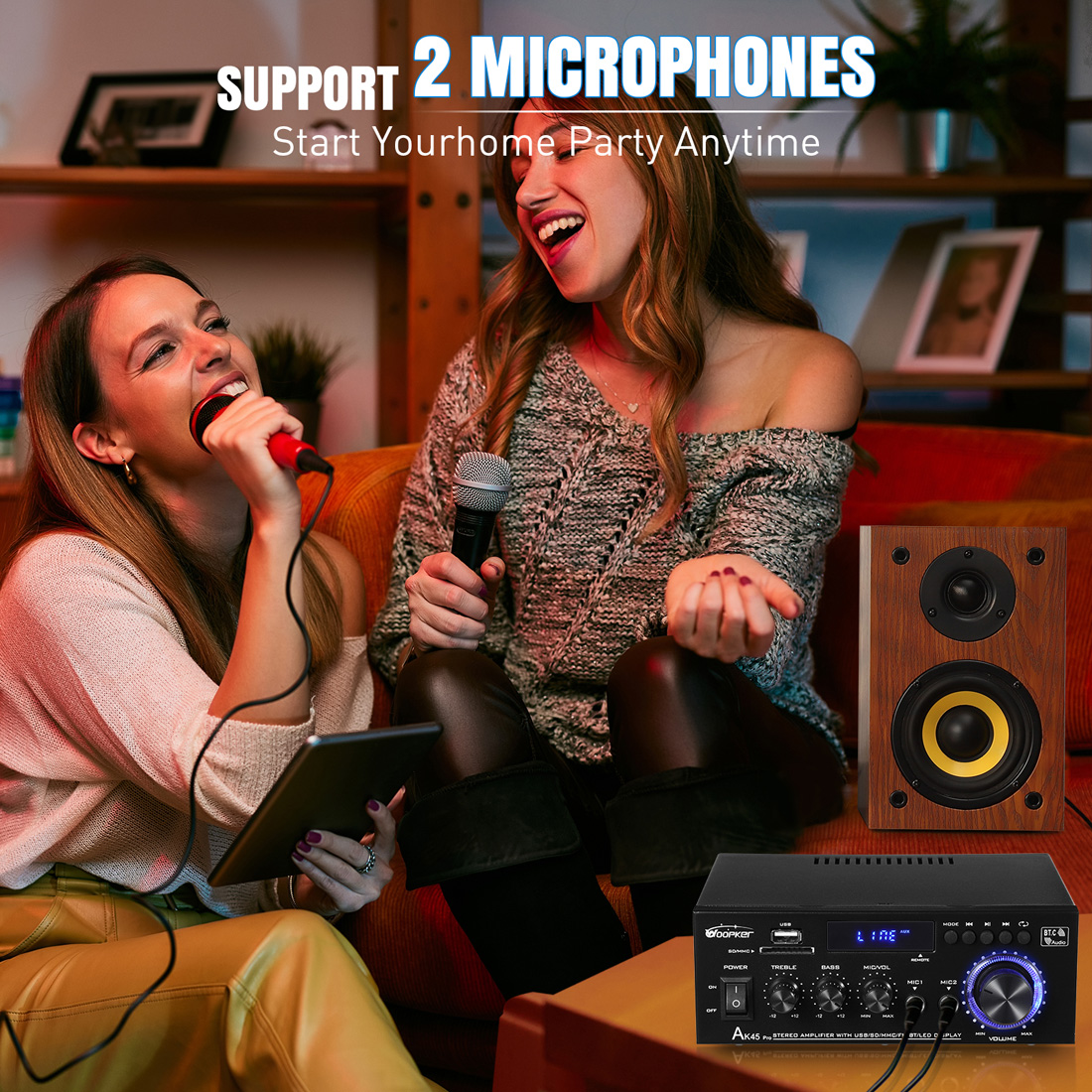 Woopker AK55/AK45 Pro/AK390/AK380 Sound Amplifier Bluetooth Amplifier HiFi Digital Audio Subwoofer 2 Channel FM USB Home Theater