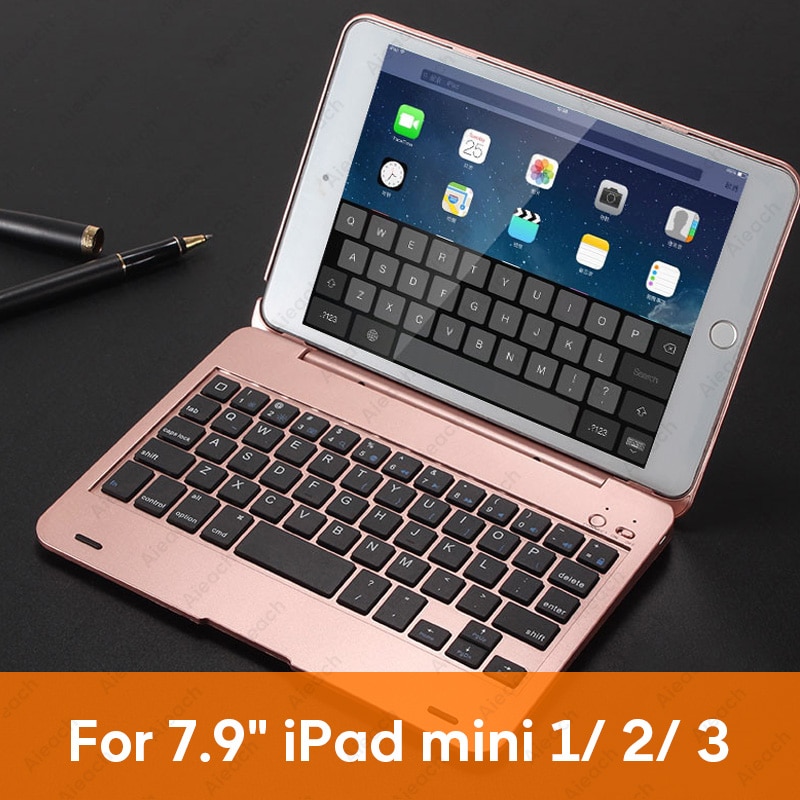 AIEACH 130° Smart Folio Keyboard Case For iPad Air 1 2 Mini 5 4 3 Cover With Sleep/Wake For iPad 5th 6th Pro 9.7 Case: mini 1 2 3 Rose Gold