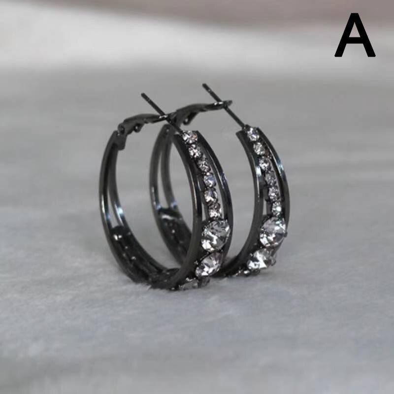 Cirkel Kristal Hoepel Oorbellen Goud Zilver Kleur Geometrische Opknoping Dangle Oorbellen Voor Vrouwen Vrouwelijke Mode-sieraden: Black Color