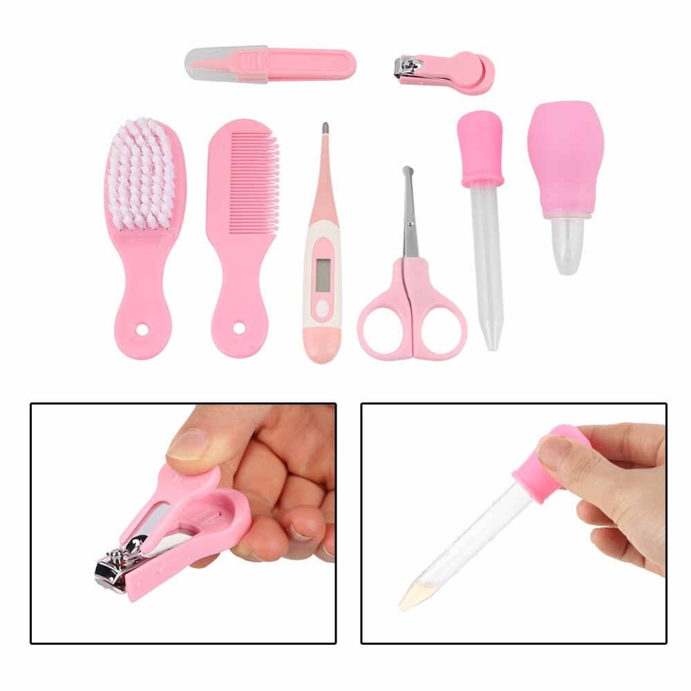 8Pcs Baby Healthcare Nail Care Clipper Set infant Convenient Baby Nail Clipper Scissors Hair Brush Comb Manicure Thermometer Kit