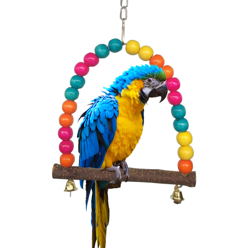 Image showcasing Bird Perch Toy with Mirror for Cage, Interactive Rocking Parakeet Toys ...