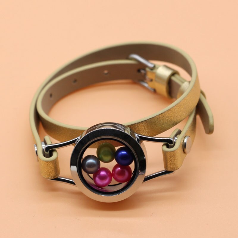 Leer Warp Armband 316L Rvs Parels Medaillon Drijvende Medaillon Voor Vrouwen 9 Kleuren Twist Glazen Medaillon: B3-1065-7