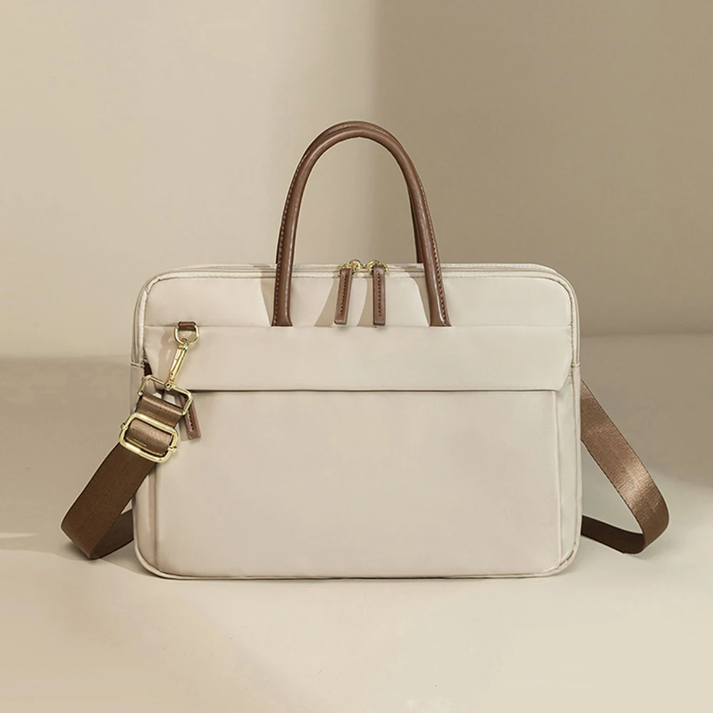 Bolso para ordenador portátil de 16 pulgadas para mujer, bolso para ir al trabajo informal y de 2025, maletín de negocios de color sólido: 13 pulgadas / Beige