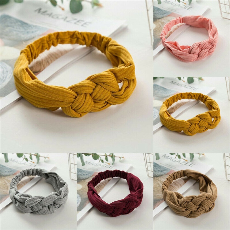 Kids Meisje Hoofdband Twist Haarband Boog Knoop Elastische Haarband Tulband Headwrap Hoofddeksels Accessoires Grijs Geel