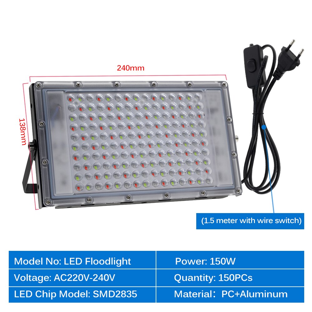 150w led valonheitin  ip65 vedenpitävä rgb valonheitin ulkokäyttöön led kohdevalo maisemavalaistus kaukosäätimellä eu pistoke