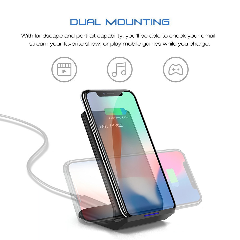 FDGAO 10W QI chargeur sans fil Charge rapide support Dock Charge rapide pour iPhone XS Max XR 8X11 Pro Airpods Samsung S10 S9 S8 S7