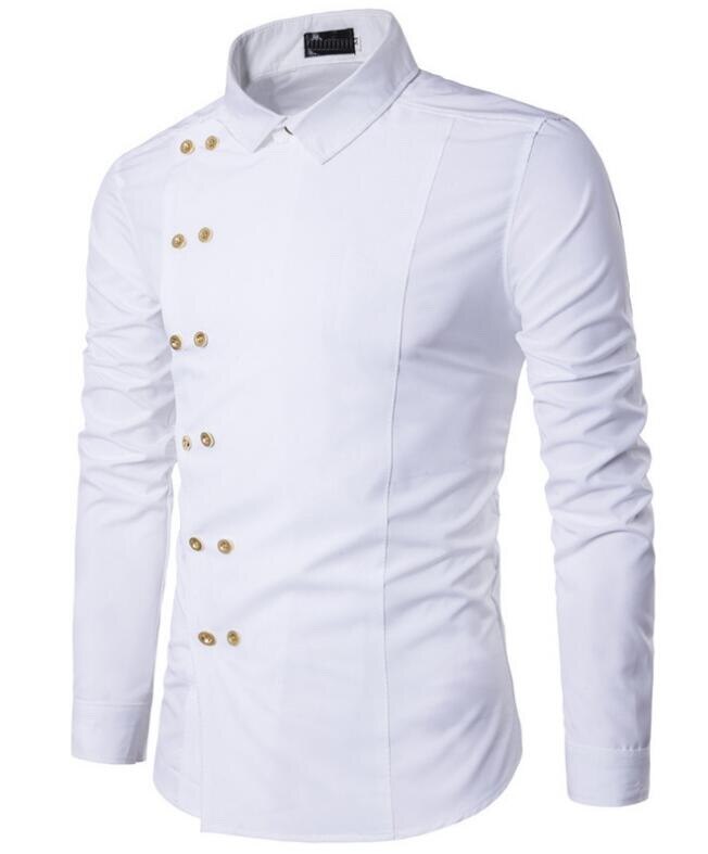Märke herrskjorta dubbelknäppt klänning skjorta långärmad slim fit camisa masculina casual manliga hawaiianska skjortor