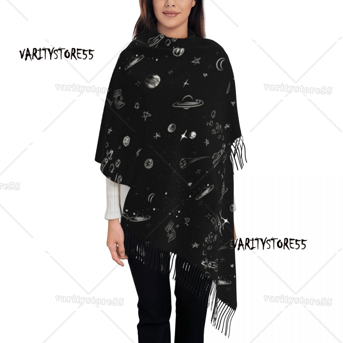Brugerdefineret galakse stjernehimmel rum astronaut kvasttørklæde kvinder blødt sjal wrap dame vintertørklæder: Rød
