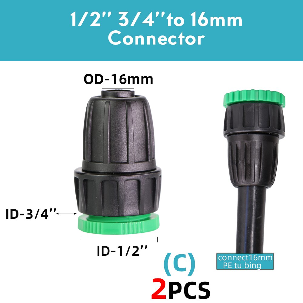 16mm PE Tubing Garden Water Connector to 8/11mm 4/7mm 3/5mm Reduce Tee Coupling Adapter Equal Shut Off End Plug Irrigation: C-2PCS