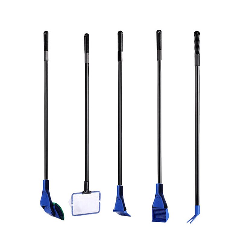 5 in 1 Aquarium Cleaning Tools Aquarium Tank Clean Set Fish Net Gravel Rake Algae Scraper Fork Sponge Brush Glass Cleaner