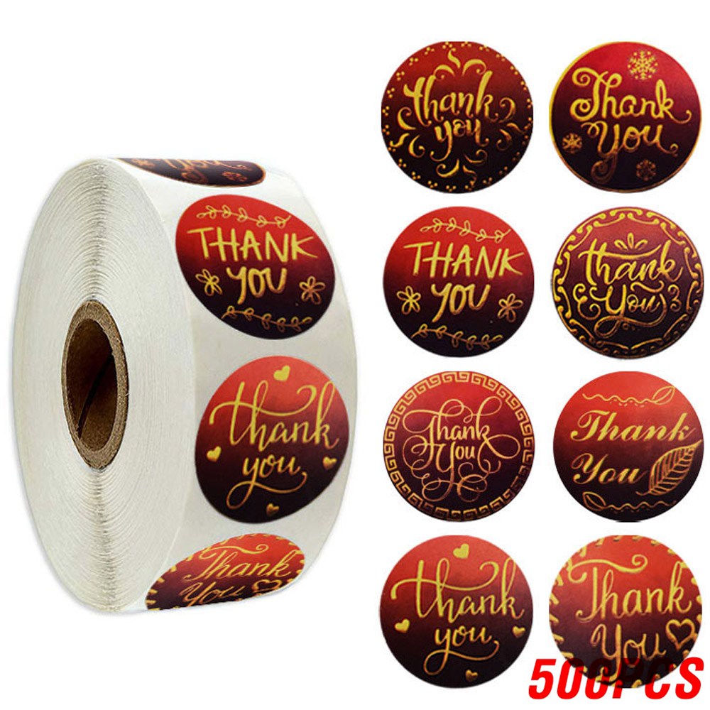 Étiquettes autocollantes merci, autocollant rond Floral, multicolore, 8 Styles, papeterie faite à la main, 100 à 500 pièces/rouleau: QY608-500pcs