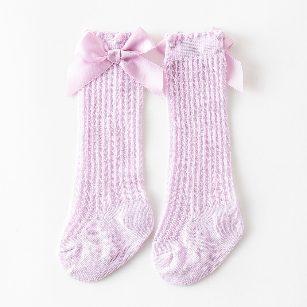 Baby Girl's Summer Socks Solid Color Breathable Comfortable Infant Socks with Bowknot for Birthday Party Vacation Photography