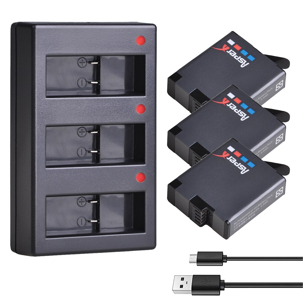 Smatree 1290 mAh reservebatterij (3-pack), 3-kanaals oplader met USB-kabel voor GoPro Hero 4-camera (alleen voor GoPro Hero4