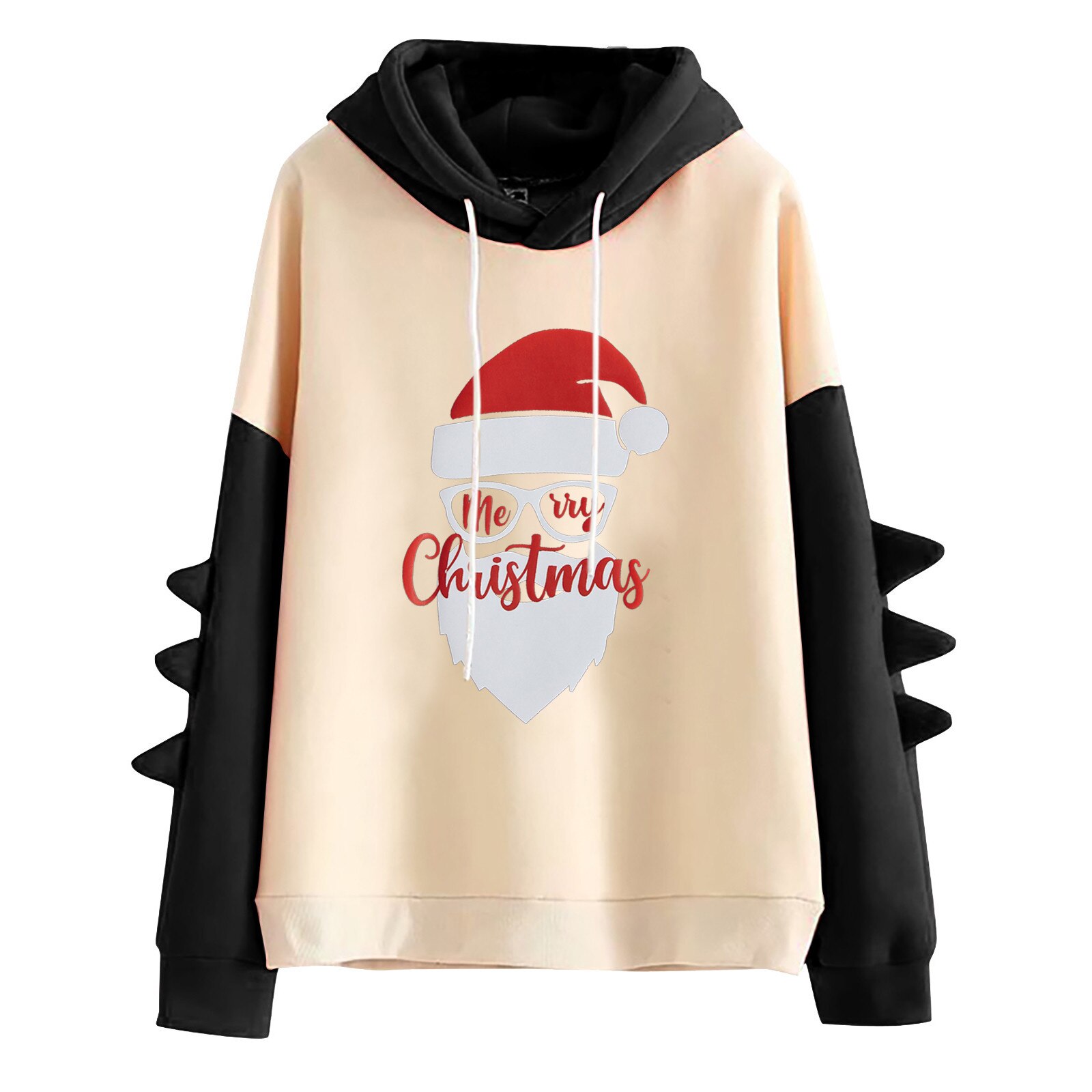 Women's Autumn Winter Leisure Christmas Letter Printing Long-sleeved Shirt Sweatshirt Top Oversized Loose Hooded Sweatshirt #K: S / Black