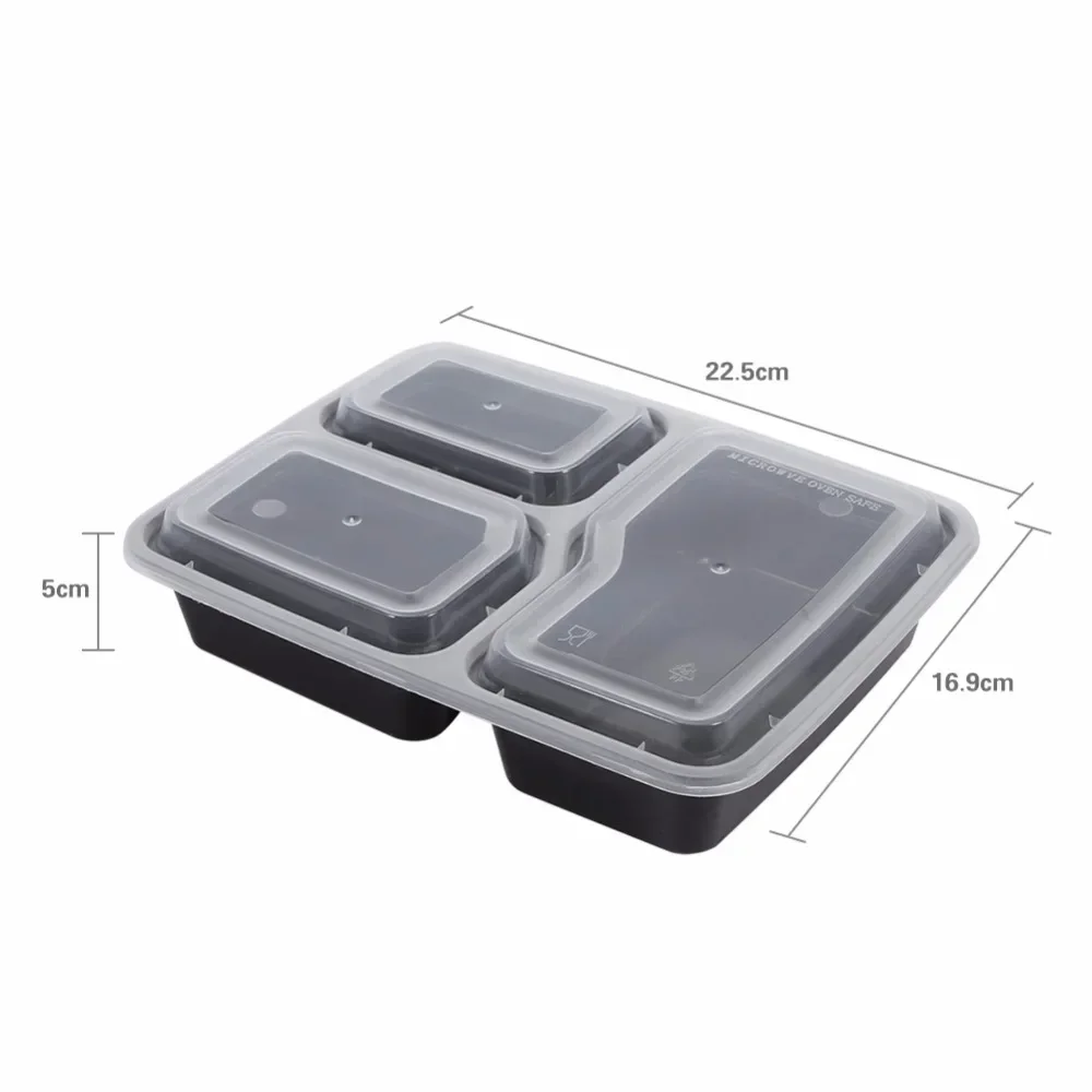 Plastic Herbruikbare Bento Box Meal Opslag Food Prep Lunchbox 3 Compartiment Herbruikbare Magnetronbakjes Thuis Lunchbox: Rood / 1750 ml