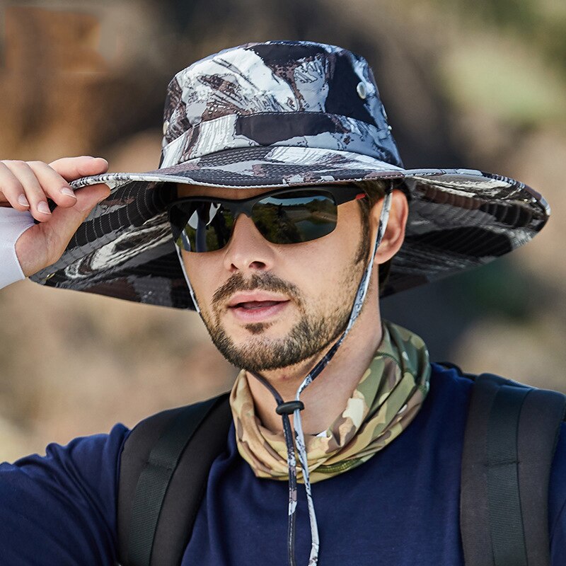 Casquette pour hommes, randonnée en plein air, pare-soleil d'été, casquette de pêche, respirante, pliable, grand bord, Panama