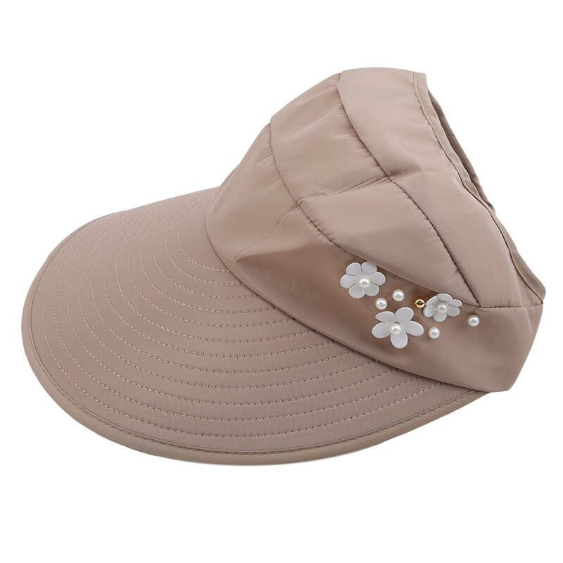 Chapeau de soleil à la mode pour femmes, chapeau de soleil décontracté pliable anti-ultraviolet, disquette, chapeau de plage extérieur pour femmes: Kaki
