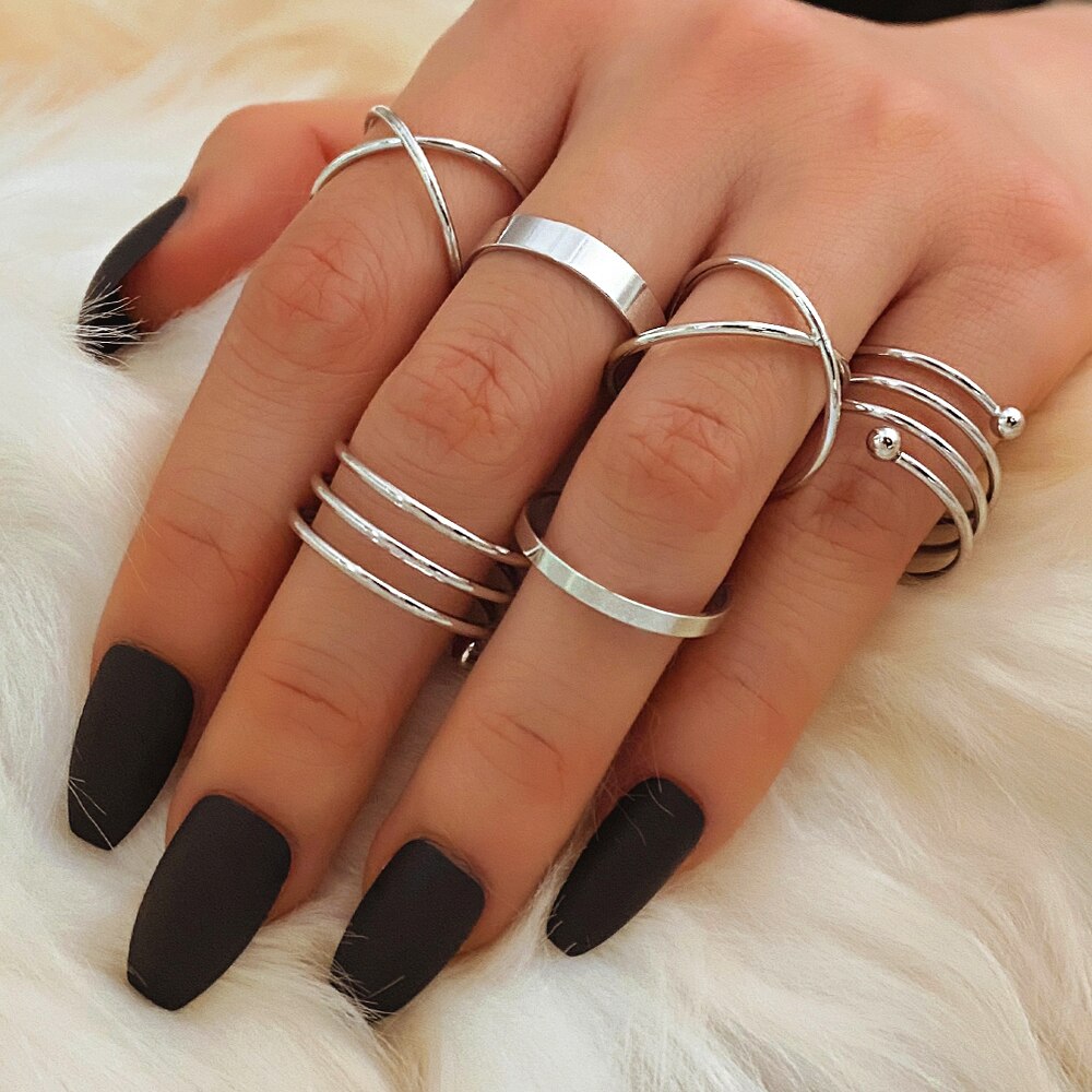 IFMIA 6 sztuk/zestaw Punk Ring Finger minimalistyczny gładkie złoto/czarny geometryczne metalowe pierścionki dla kobiet dziewczyn Party biżuteria Bijoux Femme: IF157010-2