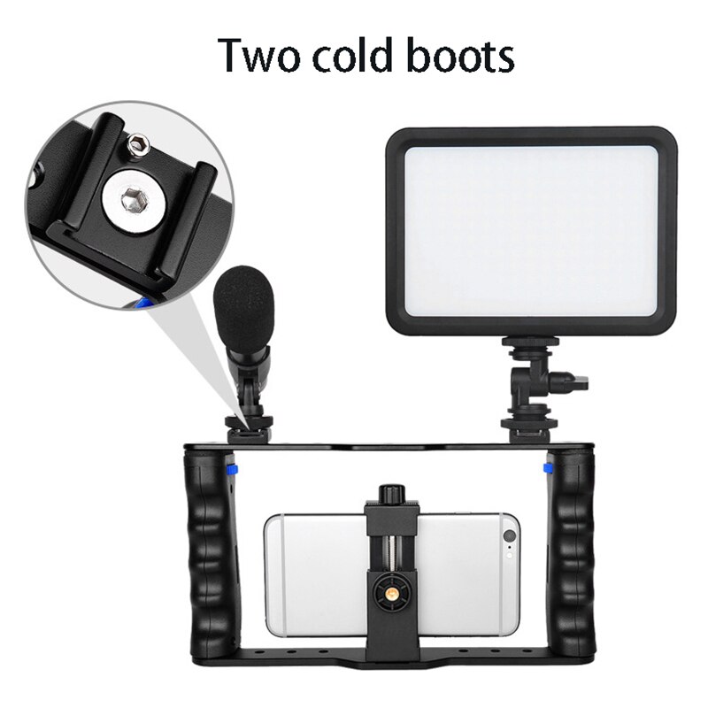 Dubbele handgrepen smartphone stabilisator handheld draagbare metalen telefoon camera kooi stabilisator rig