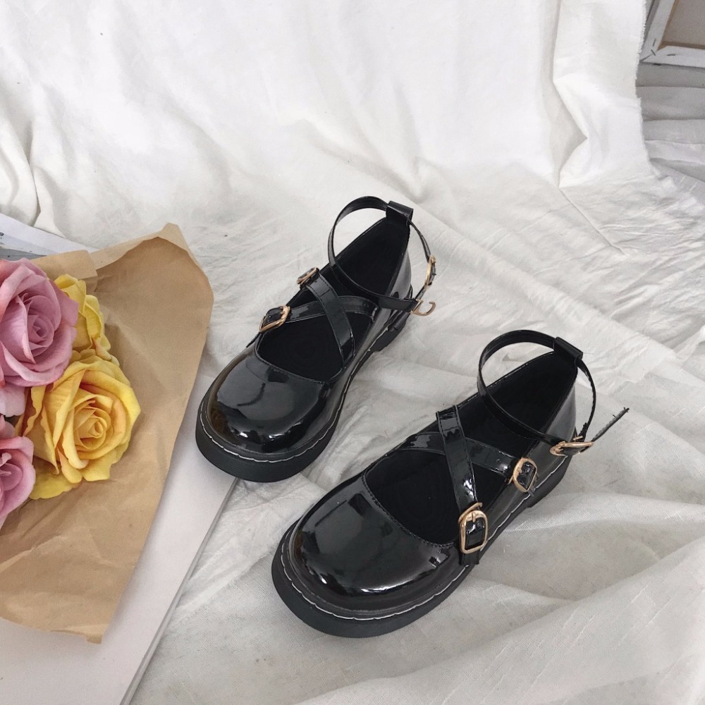 Femmes Oxfords richelieu chaussures noires été en cuir verni bout rond chaussures femme en cuir Creepers chaussures pour femmes taille 39
