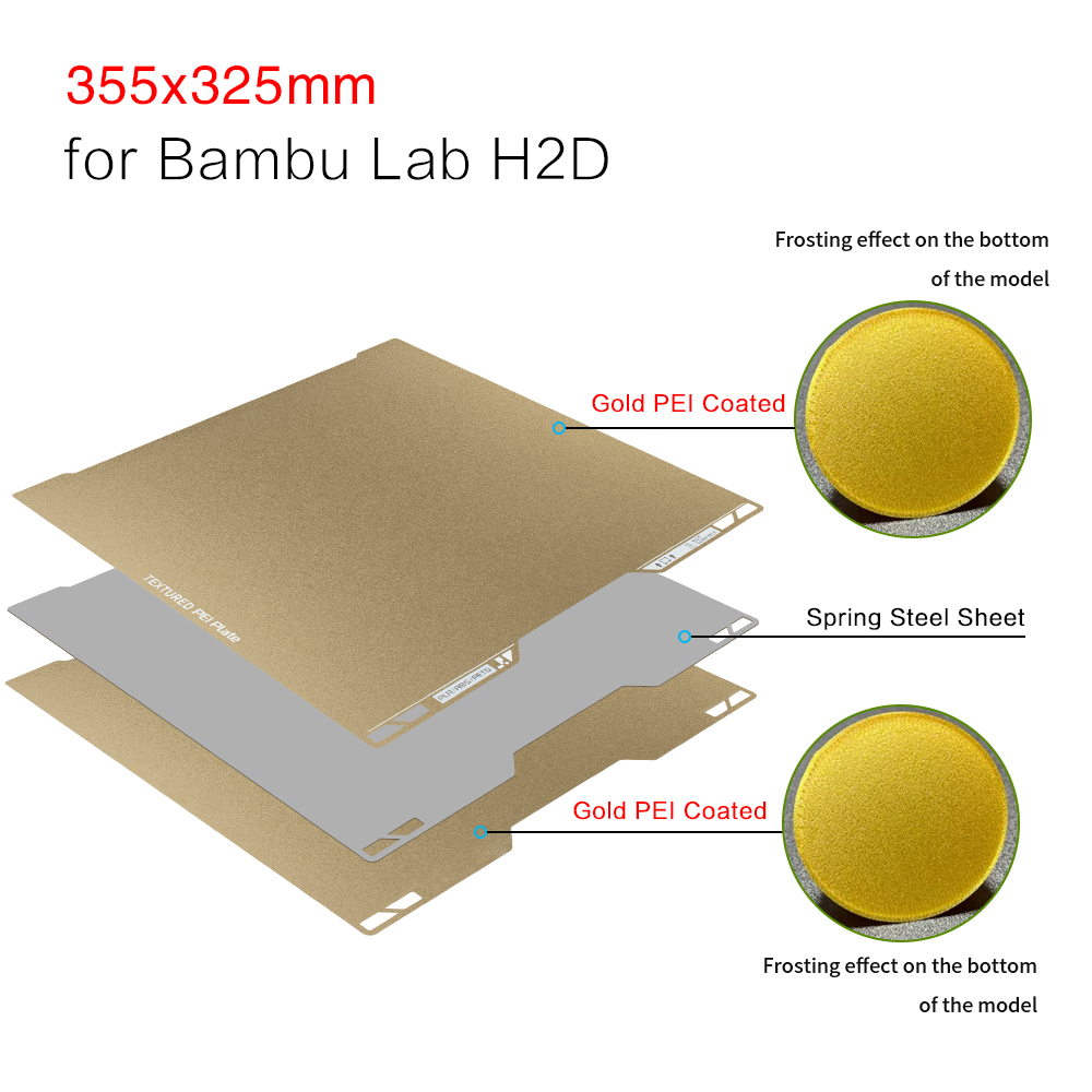 XCR3D For Bambu Lab h2d build plate hotbed Double Sided Bambulab H2D smooth Textured PEI Plate Accessories 350x320*0.75mm: Red