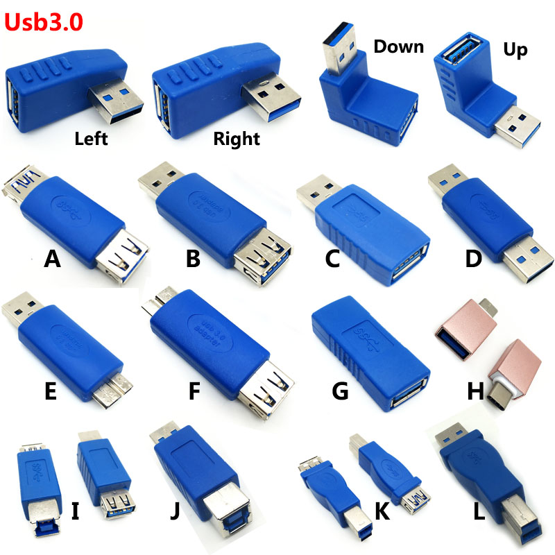 1 stücke 90 Grad Abgewinkelt USB 3.0 Männlichen zu Weiblichen Usb 3.0 Drucker adpater umwandlung kopf starten stecker Typ-c usb m/F micro-b stecker