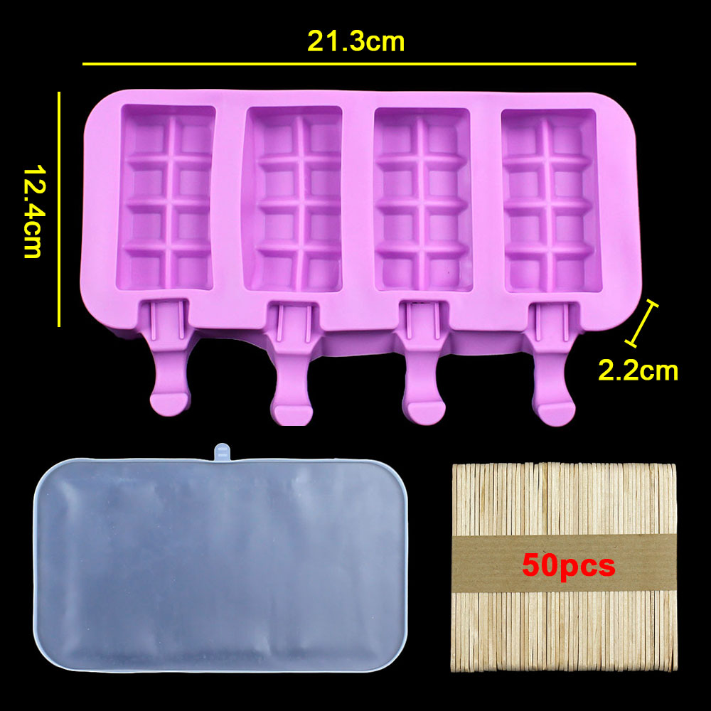 Moldes de silicona para helado DIY, molde para paletas de mano casero, molde para palitos de queso, bandeja de hielo con tapa: Naranja