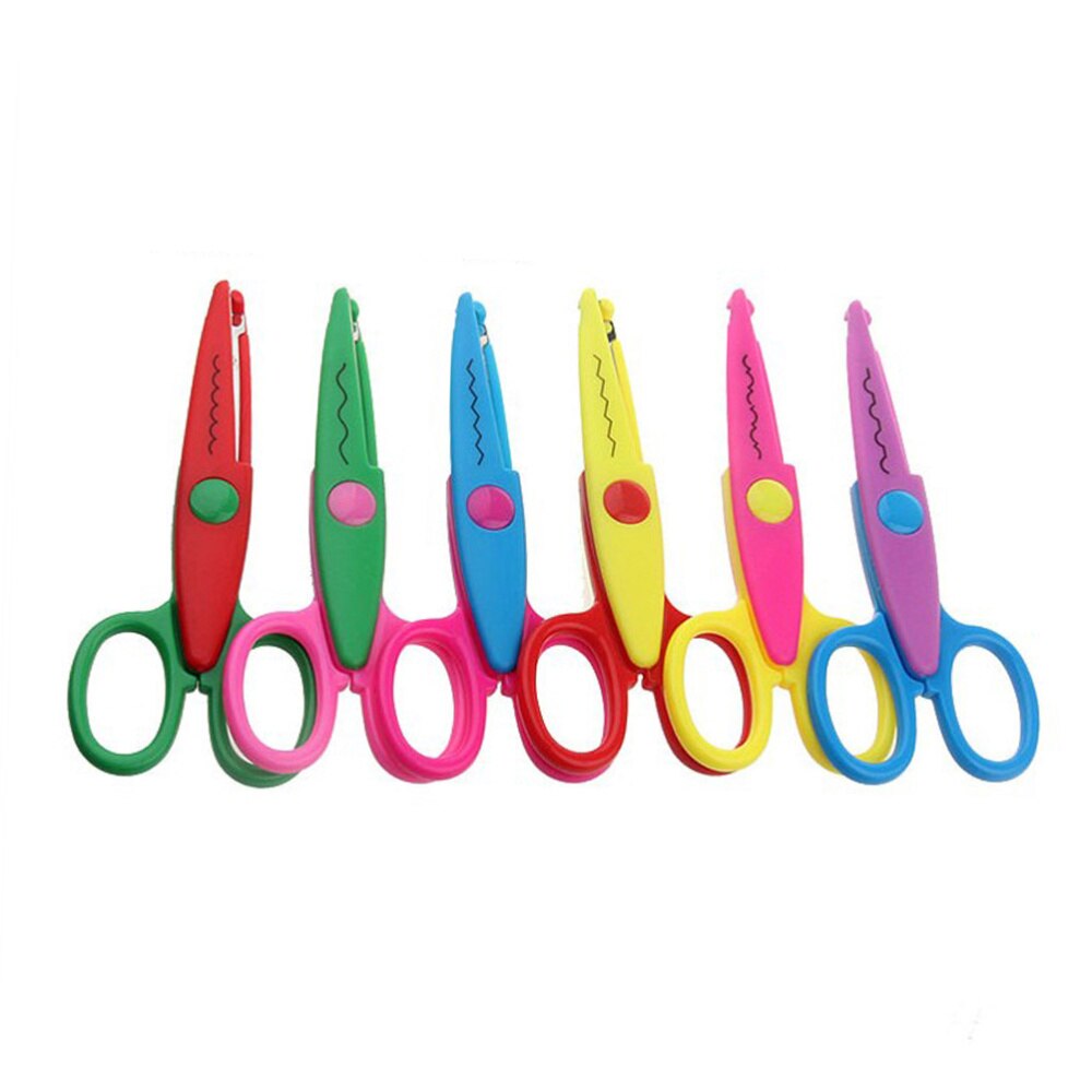JTSIP Kids Safety Lace Scissors Stainless Steel Plastic Scissors School Paper Cutter Tool Six Patterns Set Children DIY Scissors