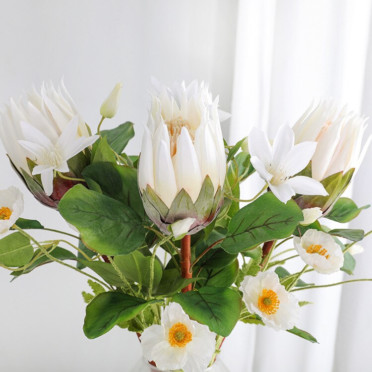 Golv konstgjord bukett stor kung protea fönster shopping dekoration bröllop konstgjord blomdekoration