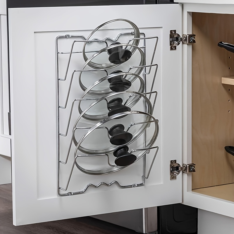 Organisateur de couvercle de casserole suspendu, système de rangement de cuisine mural à plusieurs niveaux avec crochets pour casseroles, couvercles et ustensiles, 1 pièce: Default Title
