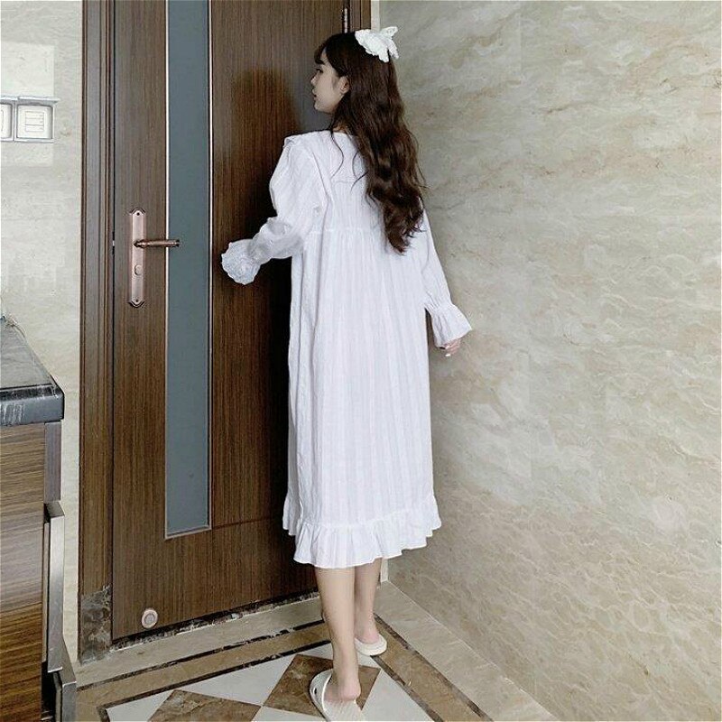 Nightgowns Women Lovely White Square Collar Spring Popular Korean Style Female Sleepwear Nightwear Newly Pure Loungewear