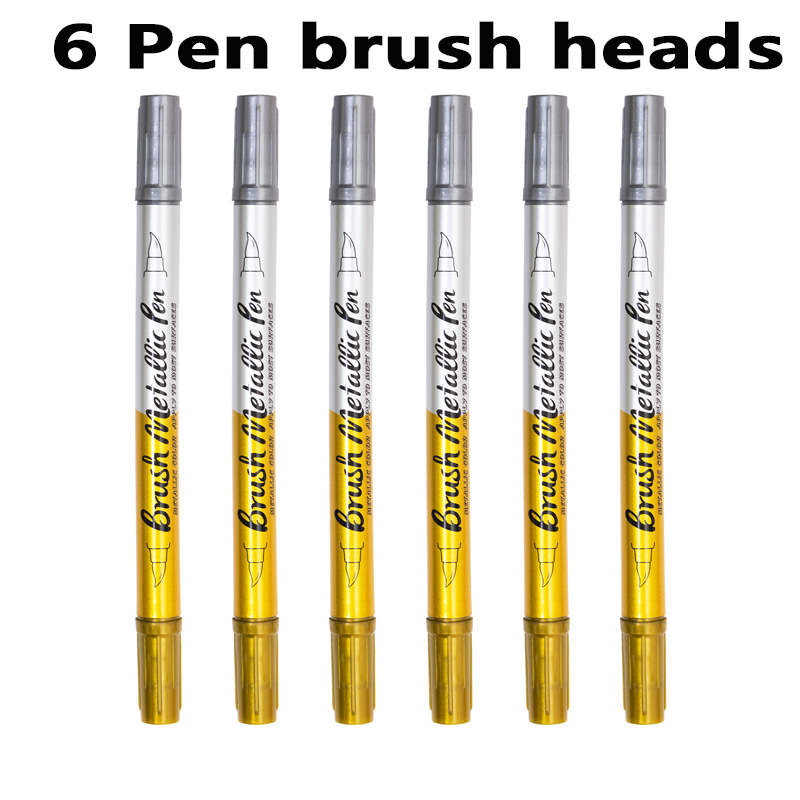 3-6 Pcs Double Head Metallic Marker Pens Gold/Silver 2.5mm Hard Head/brush Head Markers for Painting Stationery School Supplies: Burgundy