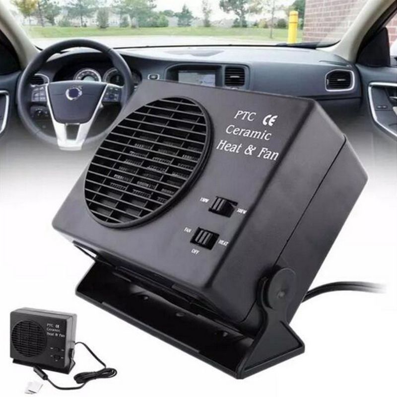 12V Car Portable 2 in 1 Electric Fan and Heater 300W Defroster Demister Quick Heating Speed