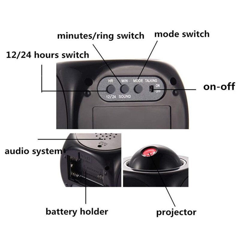 Auto LED Projector Alarm Clock Multi-function Digital LCD Voice Talking Table Clock With Display Projection Clock 12/24 Hour