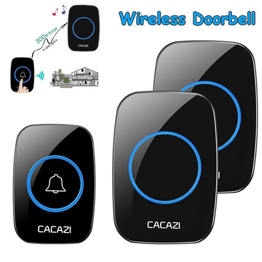 Waterproof Wireless Doorbell 100-240V 60 Rings 5 Volume Chime 300M Remote Led Light Home Eu Plug Black Door Bell