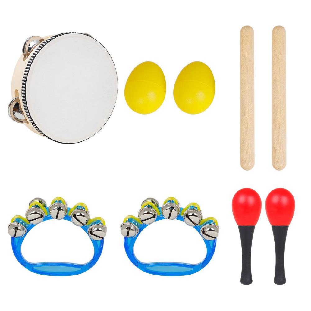 5 Pcs/set Sy-71 Orff Musical Instruments Set 6-Inch Black Lamb Chop Tambourine 1Pair of Yellow Sand Eggs Hand Drum Rhythm Stick: Default Title