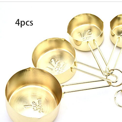 8Pcs/Set Measuring Spoon Set Stainless Steel Measure Liquid Tea Coffee Seasoning Cups Nordic Kitchen Baking Tool Measuring Cups: 4Gold