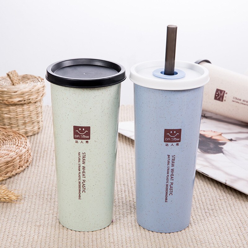 1PC Einfache Weizen Stroh Tasse Mit Deckel Tasse Schüler Tragbare Tote Reise Tasse Kunststoff Trinkwasser Tasse Kaffee Flasche für freundlicher Rohr