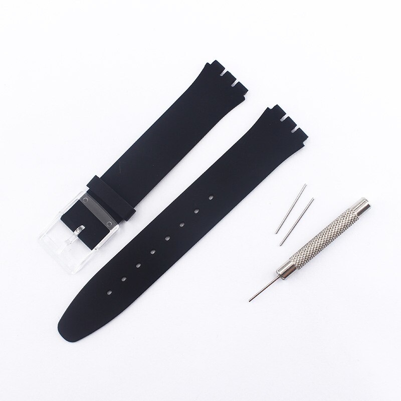 Accesorios para reloj, correa de silicona de 16mm, hebilla pin para series Swatch piel SFK397 SFK360 SFK361, correa de reloj para mujeres y niños: Black